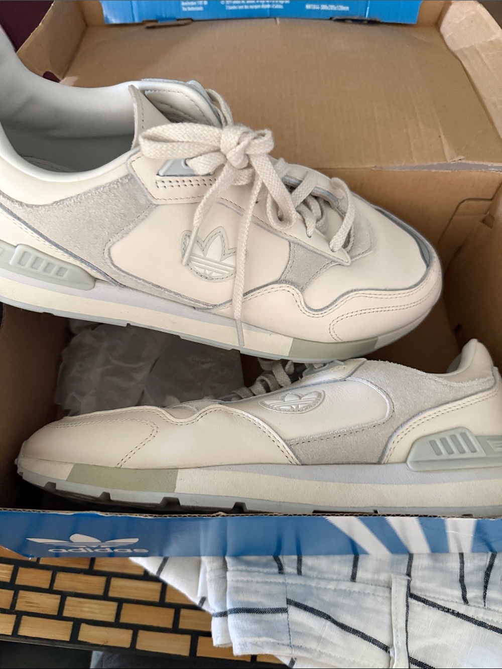 adidas Cream & Light Gray Leather Suede Low-Top Sneakers
